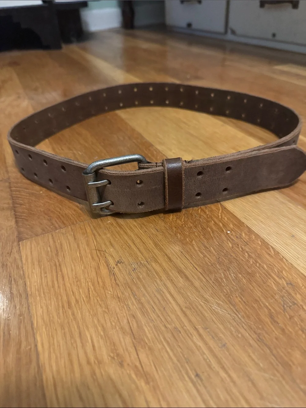Men's Brown Leather Double-Prong Casual Belt